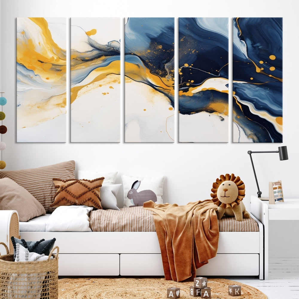 Fluid Abstract Wall Art Print, Blue Canvas Painting, Marble Wall Art, Modern Home Decor