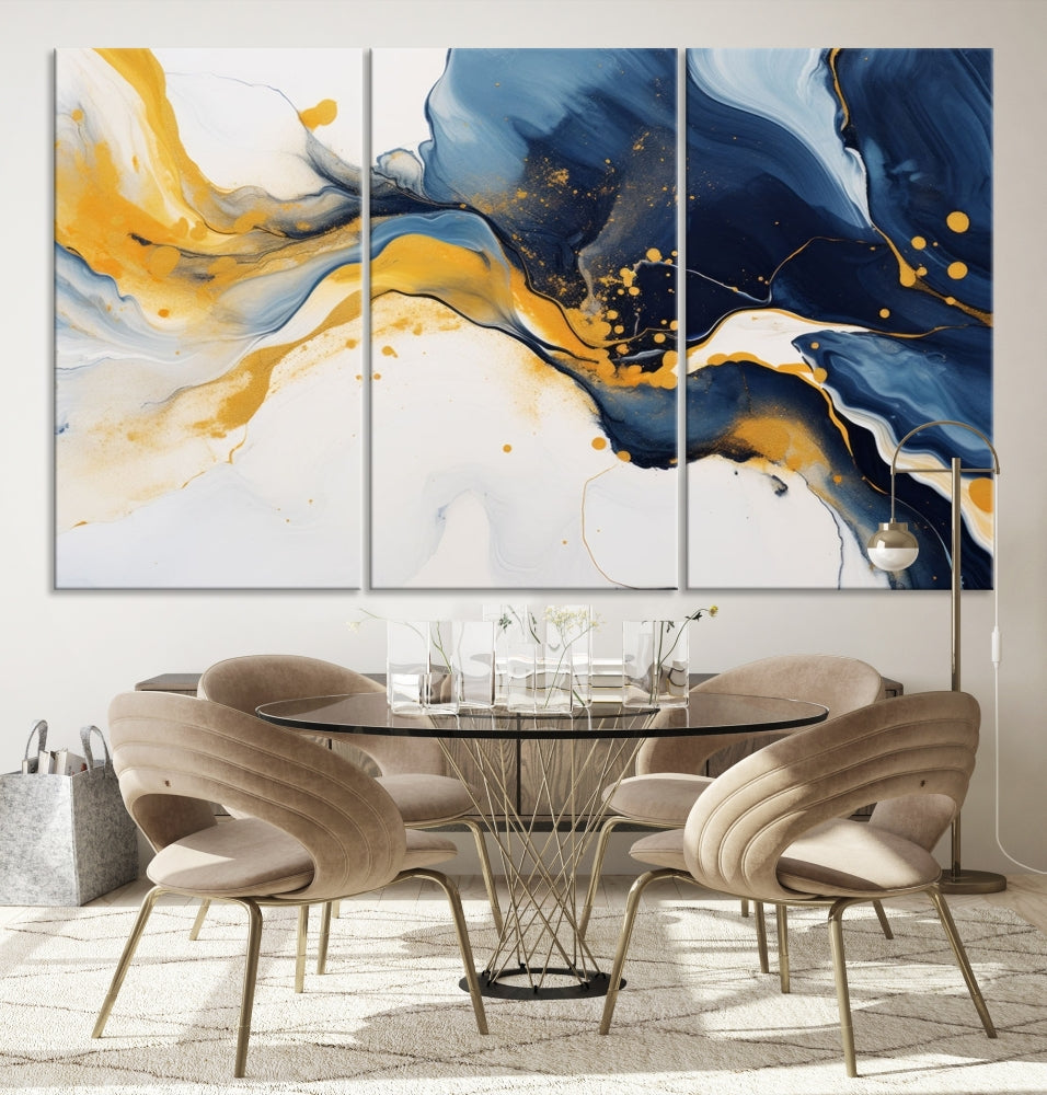 Fluid Abstract Wall Art Print, Blue Canvas Painting, Marble Wall Art, Modern Home Decor