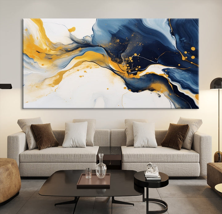 Fluid Abstract Wall Art Print, Blue Canvas Painting, Marble Wall Art, Modern Home Decor