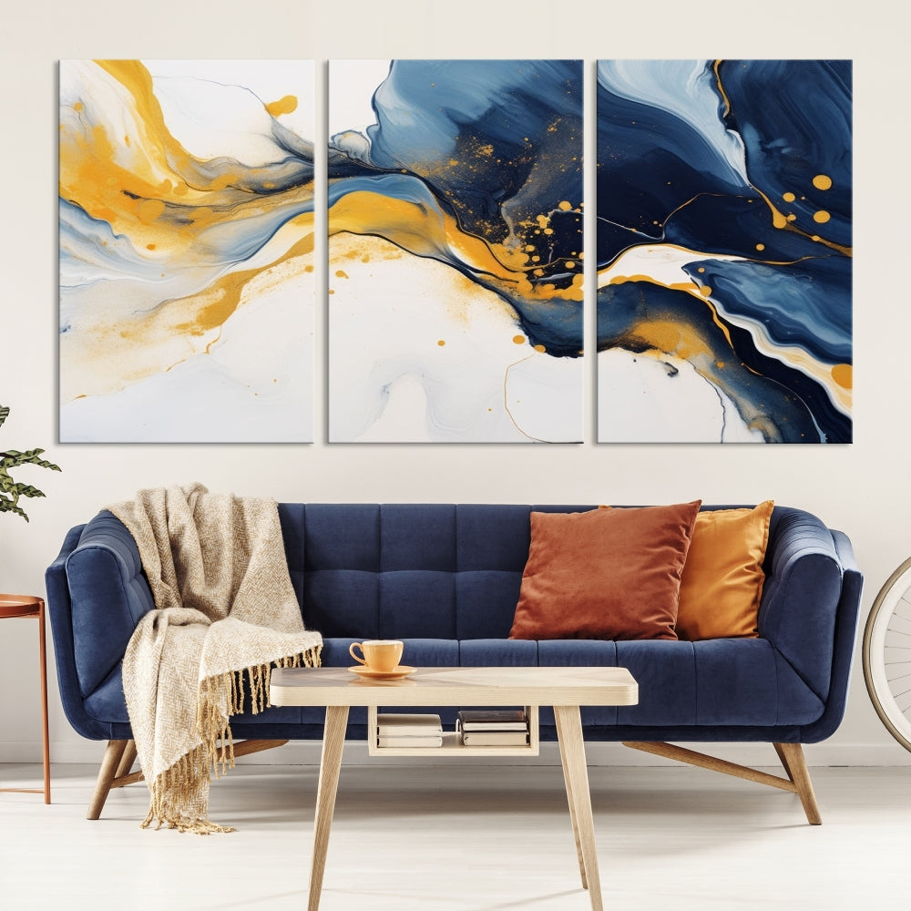 Fluid Abstract Wall Art Print, Blue Canvas Painting, Marble Wall Art, Modern Home Decor