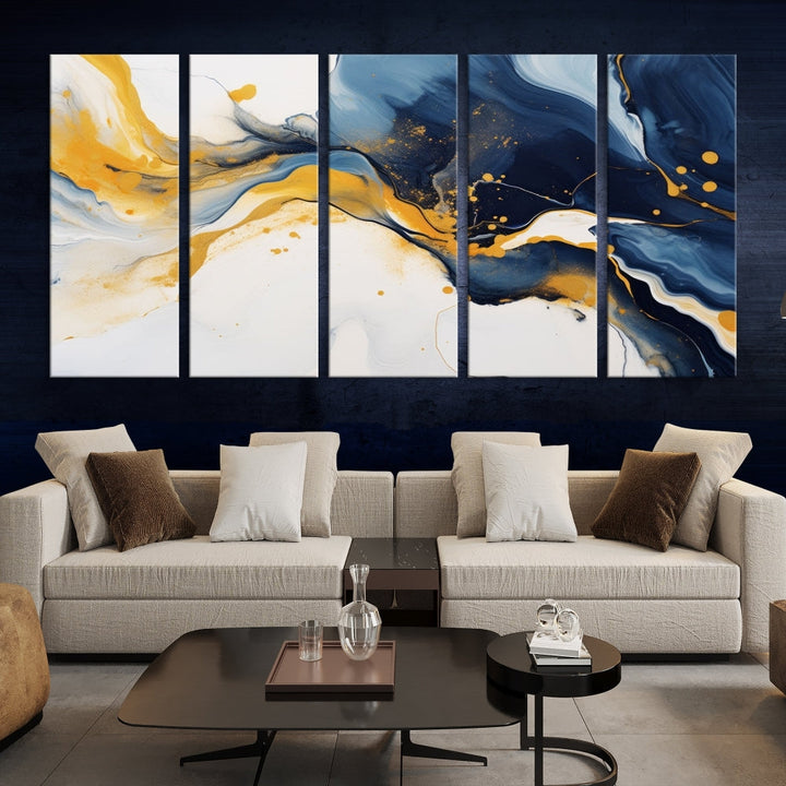 Fluid Abstract Wall Art Print, Blue Canvas Painting, Marble Wall Art, Modern Home Decor