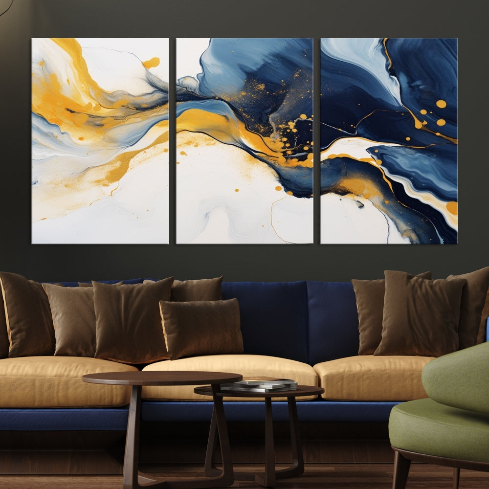 Fluid Abstract Wall Art Print, Blue Canvas Painting, Marble Wall Art, Modern Home Decor