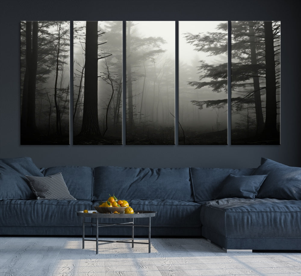 Foggy Forest Wall Art, Set of Nature Canvas, Pine Tree Forest Printed, Misty Landscape, Living Room Decor