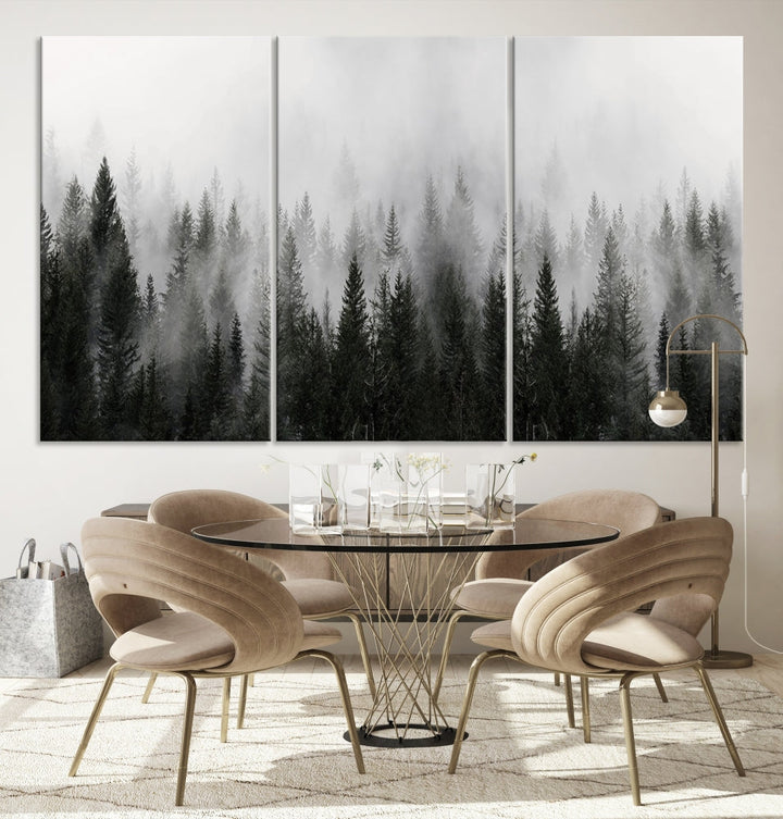 Foggy Landscape Misty Pine Forest Nordic Mountain Wall Art Canvas Print