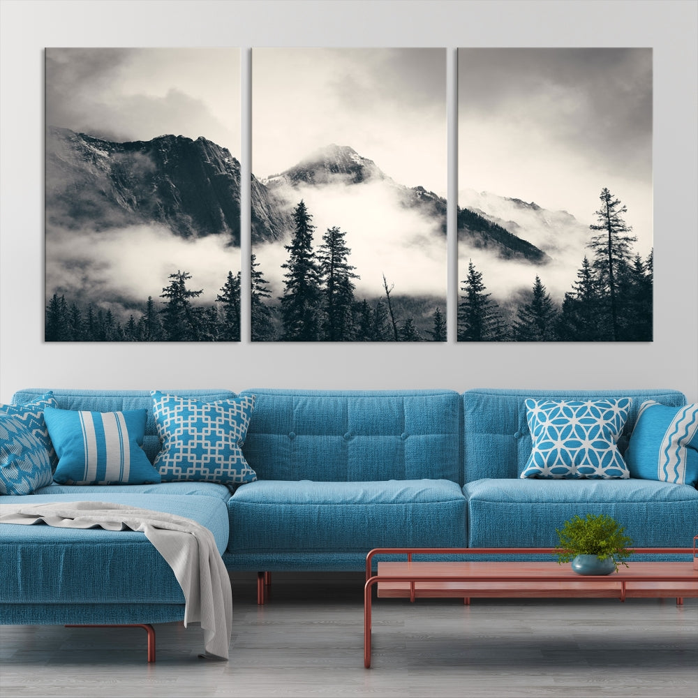 Foggy Mountain Canvas Wall Decor Nature Forest Landscape Large Wall Art Print