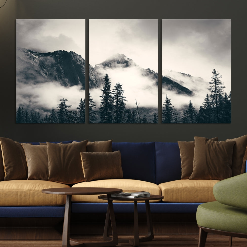 Foggy Mountain Canvas Wall Decor Nature Forest Landscape Large Wall Art Print