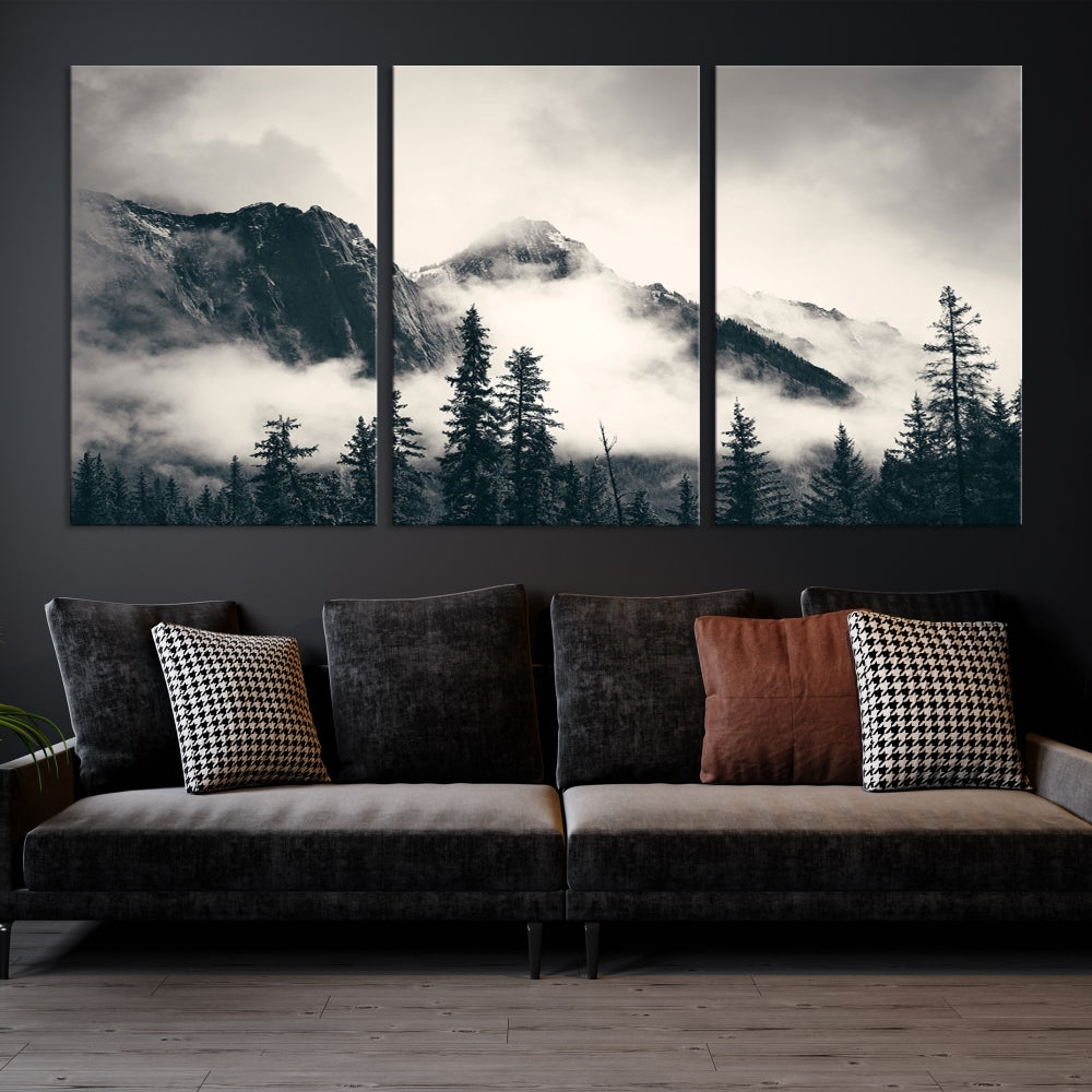 Foggy Mountain Canvas Wall Decor Nature Forest Landscape Large Wall Art Print