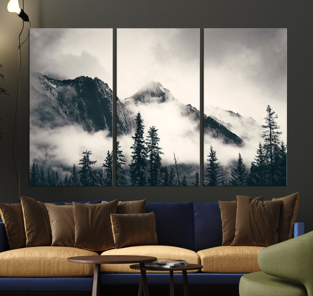 Foggy Mountain Canvas Wall Decor Nature Forest Landscape Large Wall Art Print