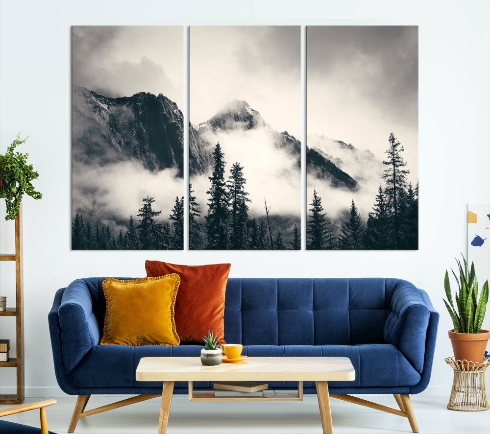 Foggy Mountain Canvas Wall Decor Nature Forest Landscape Large Wall Art Print