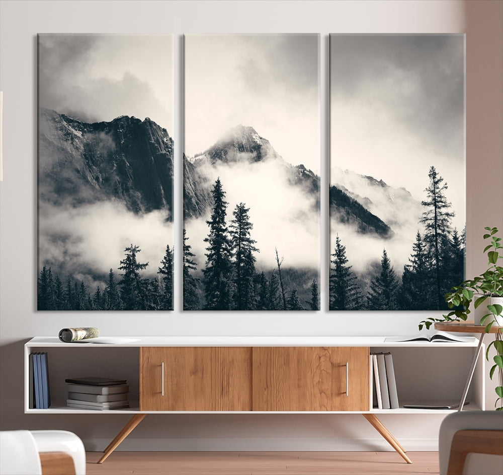 Foggy Mountain Canvas Wall Decor Nature Forest Landscape Large Wall Art Print