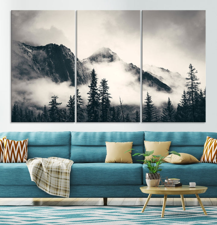 Foggy Mountain Canvas Wall Decor Nature Forest Landscape Large Wall Art Print