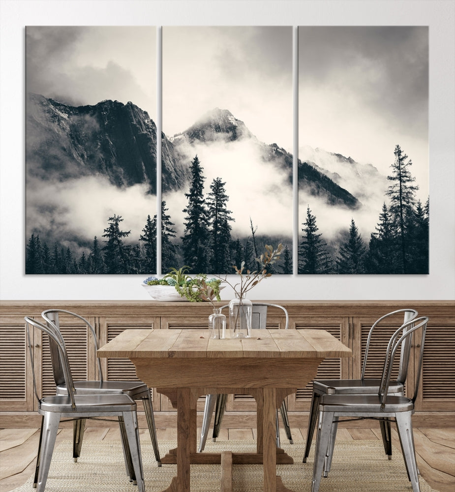 Foggy Mountain Canvas Wall Decor Nature Forest Landscape Large Wall Art Print