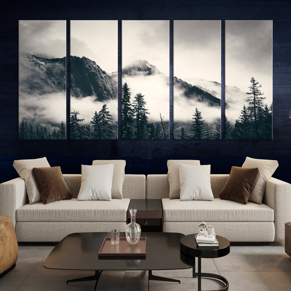 Foggy Mountain Canvas Wall Decor Nature Forest Landscape Large Wall Art Print