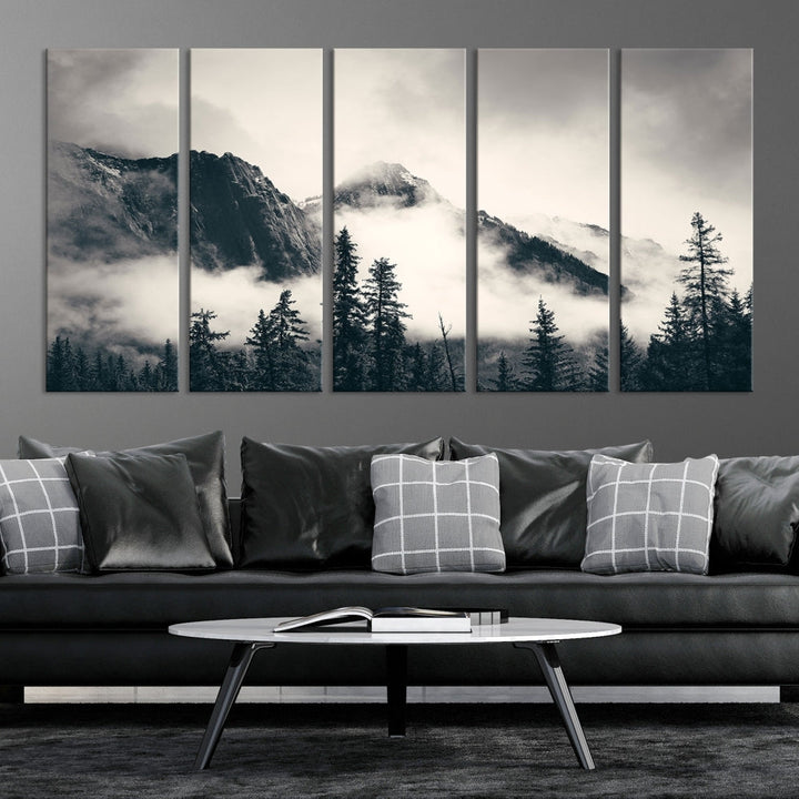 Foggy Mountain Canvas Wall Decor Nature Forest Landscape Large Wall Art Print