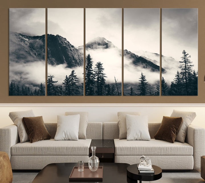 Foggy Mountain Canvas Wall Decor Nature Forest Landscape Large Wall Art Print