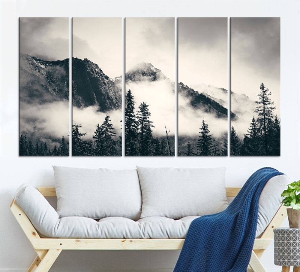 Foggy Mountain Canvas Wall Decor Nature Forest Landscape Large Wall Art Print