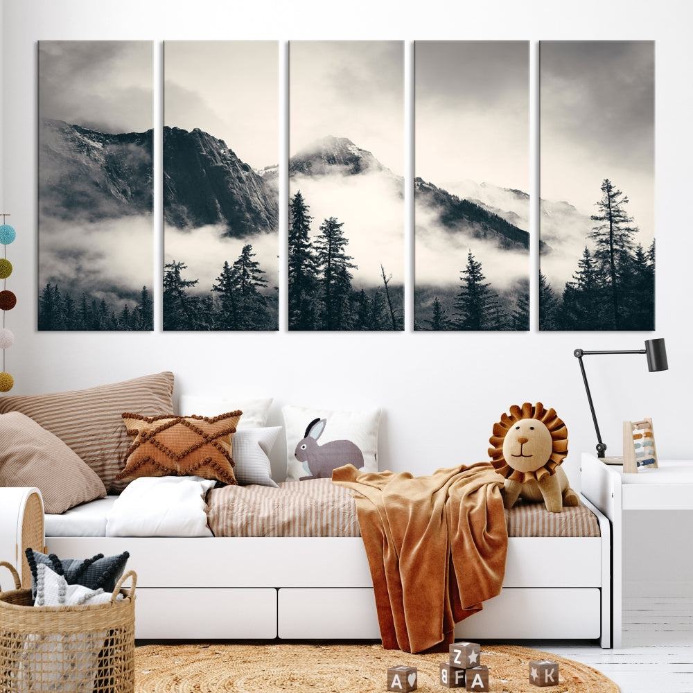 Foggy Mountain Canvas Wall Decor Nature Forest Landscape Large Wall Art Print