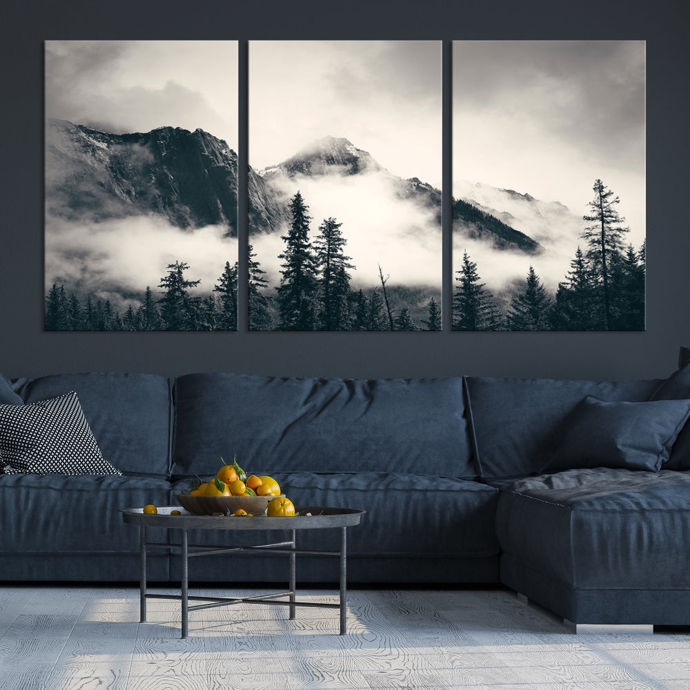 Foggy Mountain Canvas Wall Decor Nature Forest Landscape Large Wall Art Print