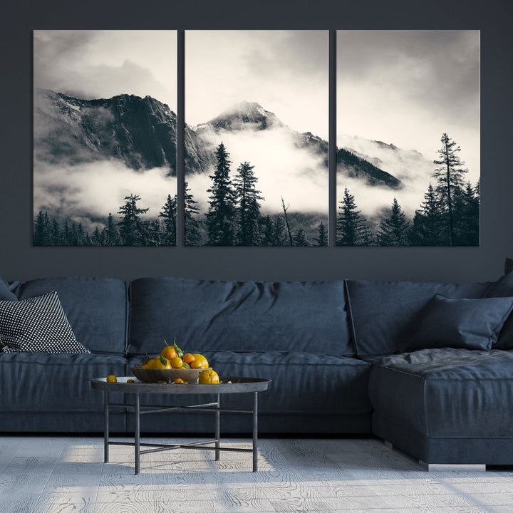 Foggy Mountain Canvas Wall Decor Nature Forest Landscape Large Wall Art Print