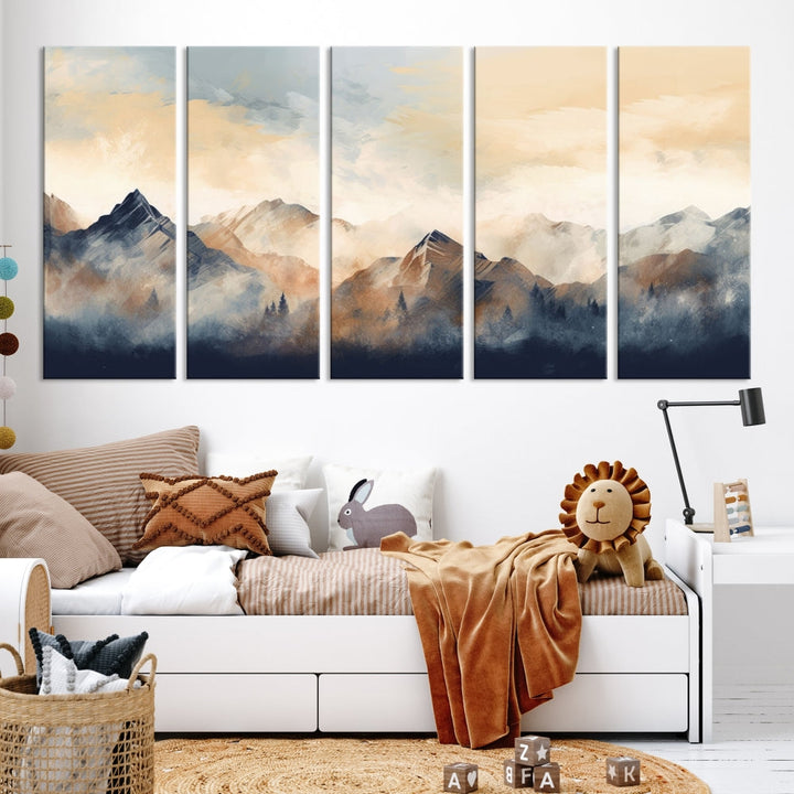 Foggy Mountain Painting Abstract Canvas Wall Art Print for Living Room Bedroom Apartment Decor