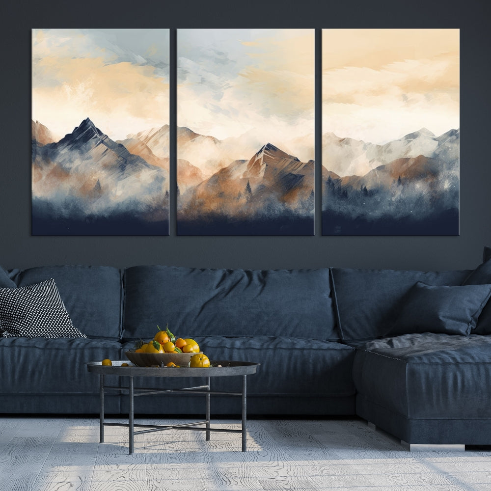 Foggy Mountain Painting Abstract Canvas Wall Art Print for Living Room Bedroom Apartment Decor