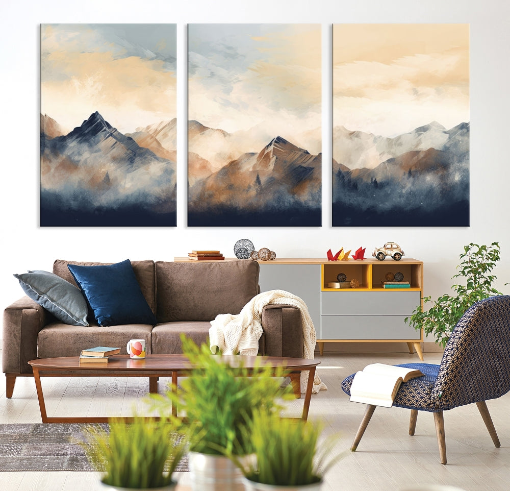 Foggy Mountain Painting Abstract Canvas Wall Art Print for Living Room Bedroom Apartment Decor