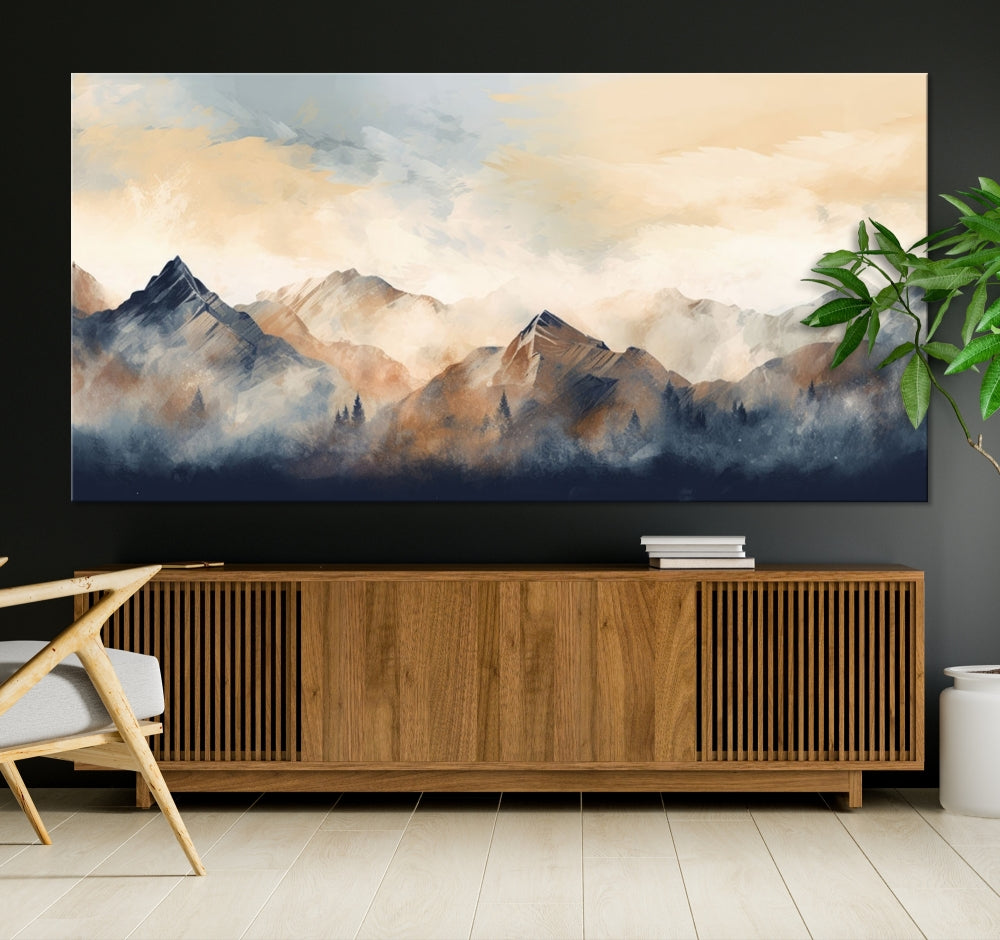 Foggy Mountain Painting Abstract Canvas Wall Art Print for Living Room Bedroom Apartment Decor