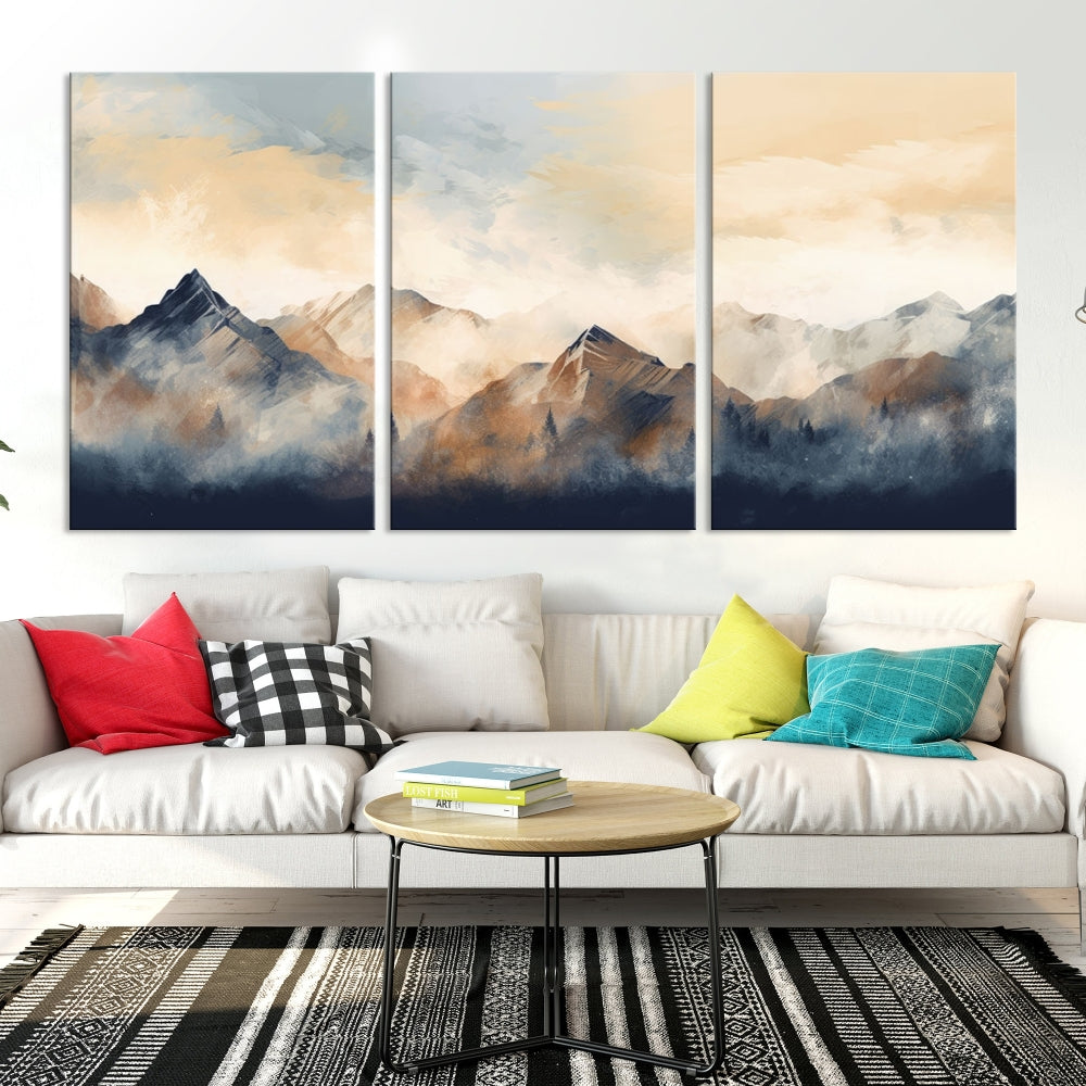 Foggy Mountain Painting Abstract Canvas Wall Art Print for Living Room Bedroom Apartment Decor