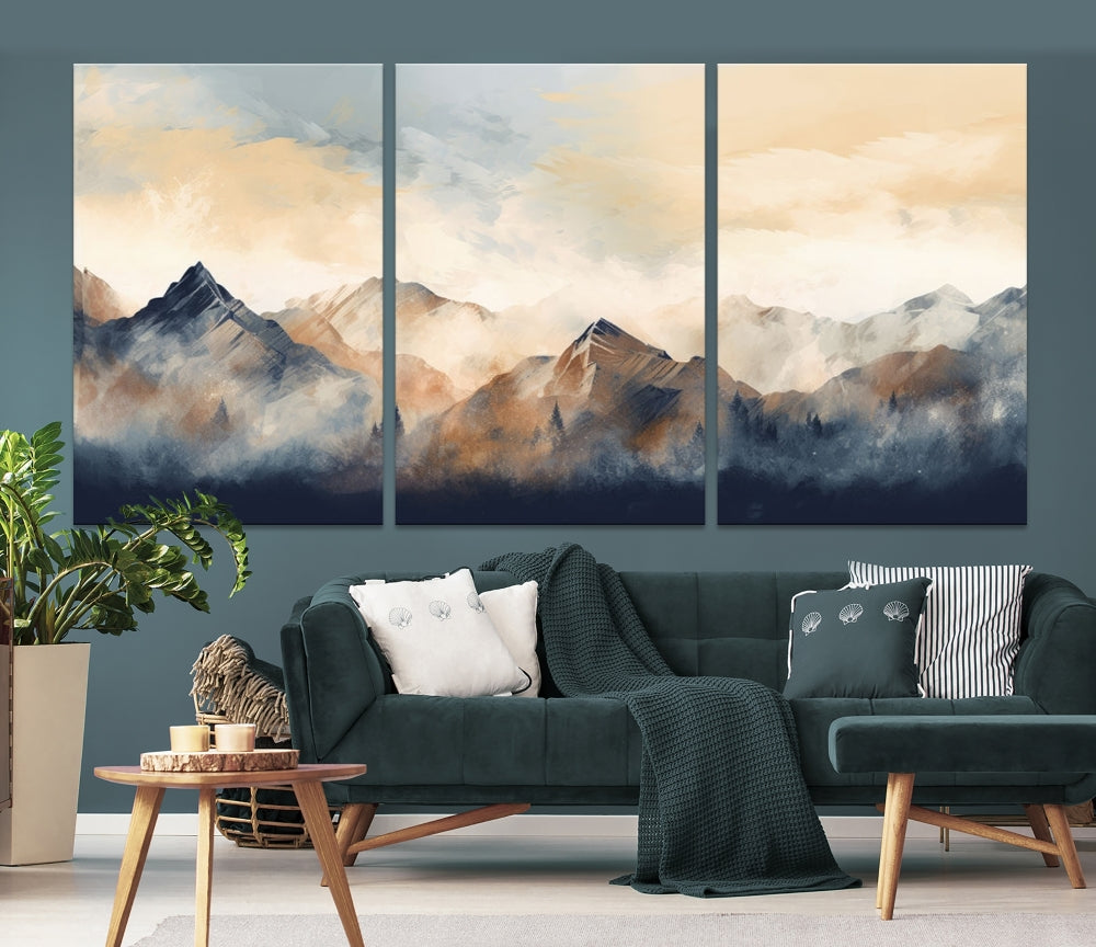 Foggy Mountain Painting Abstract Canvas Wall Art Print for Living Room Bedroom Apartment Decor