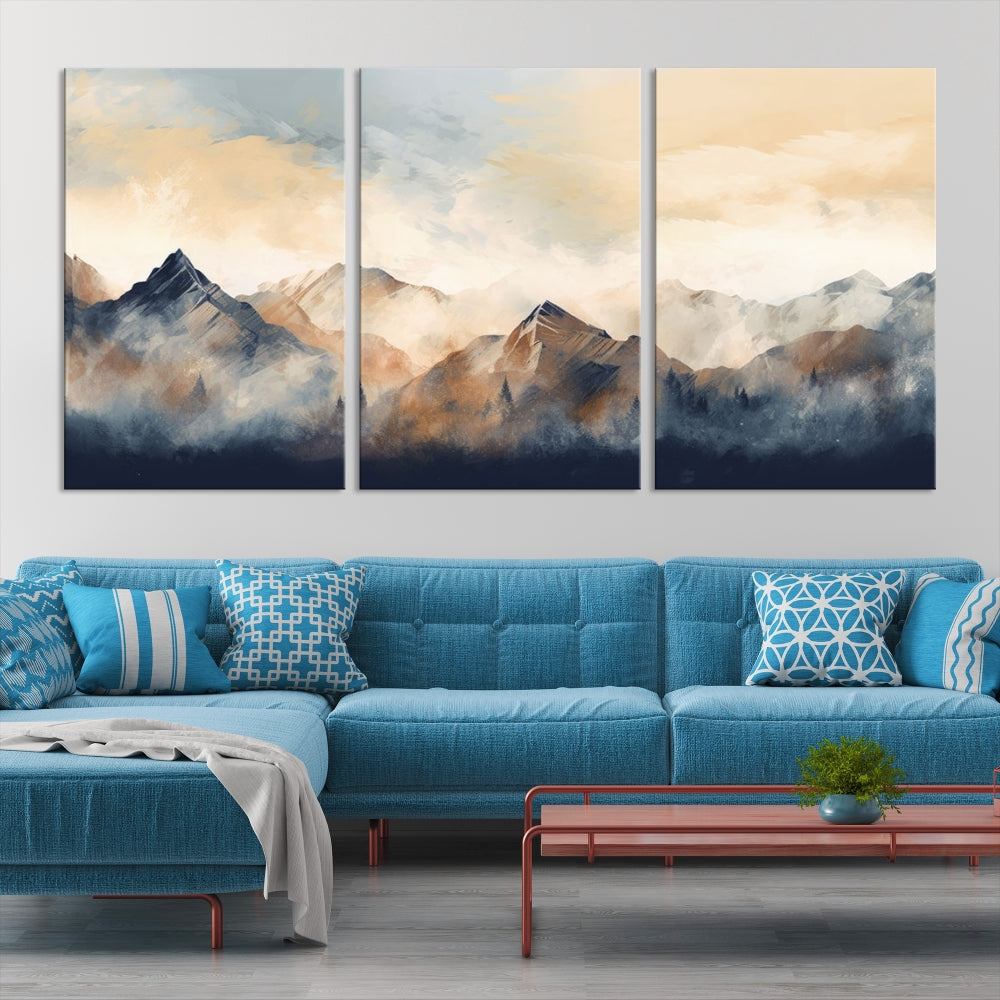 Foggy Mountain Painting Abstract Canvas Wall Art Print for Living Room Bedroom Apartment Decor