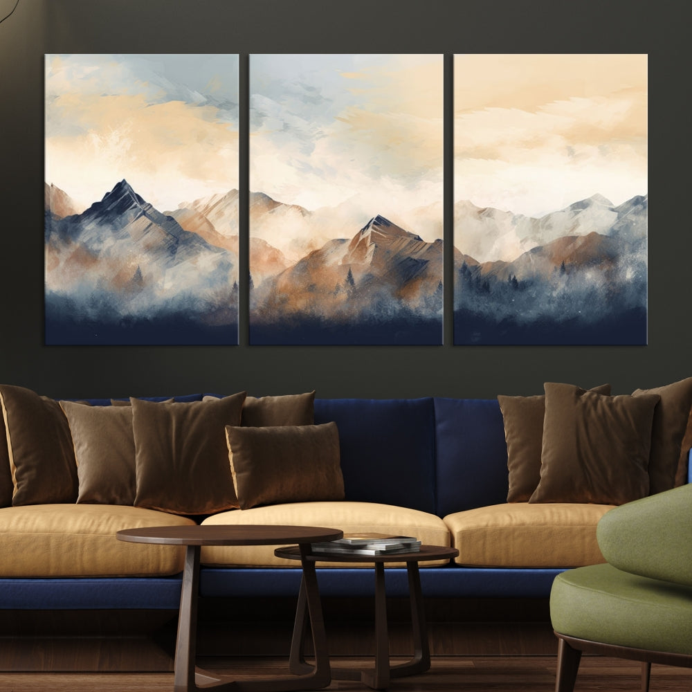 Foggy Mountain Painting Abstract Canvas Wall Art Print for Living Room Bedroom Apartment Decor