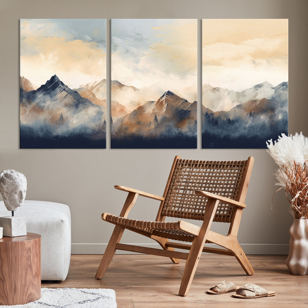 Foggy Mountain Painting Abstract Canvas Wall Art Print for Living Room Bedroom Apartment Decor