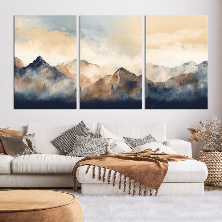 Foggy Mountain Painting Abstract Canvas Wall Art Print for Living Room Bedroom Apartment Decor