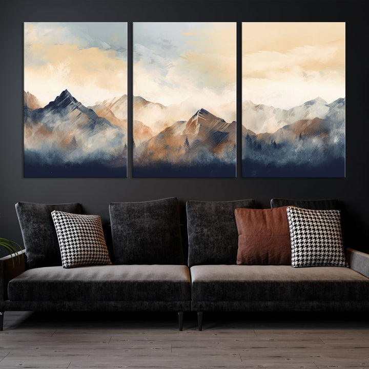 Foggy Mountain Painting Abstract Canvas Wall Art Print for Living Room Bedroom Apartment Decor