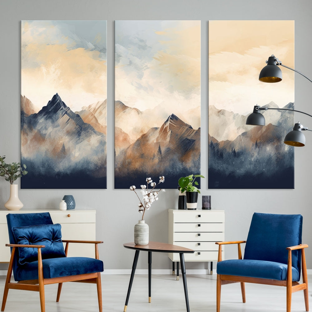 Foggy Mountain Painting Abstract Canvas Wall Art Print for Living Room Bedroom Apartment Decor