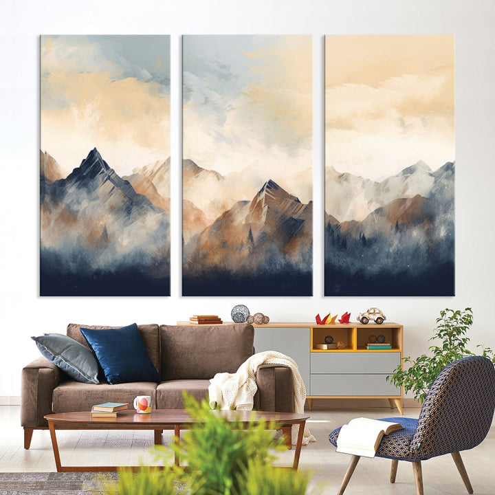 Foggy Mountain Painting Abstract Canvas Wall Art Print for Living Room Bedroom Apartment Decor