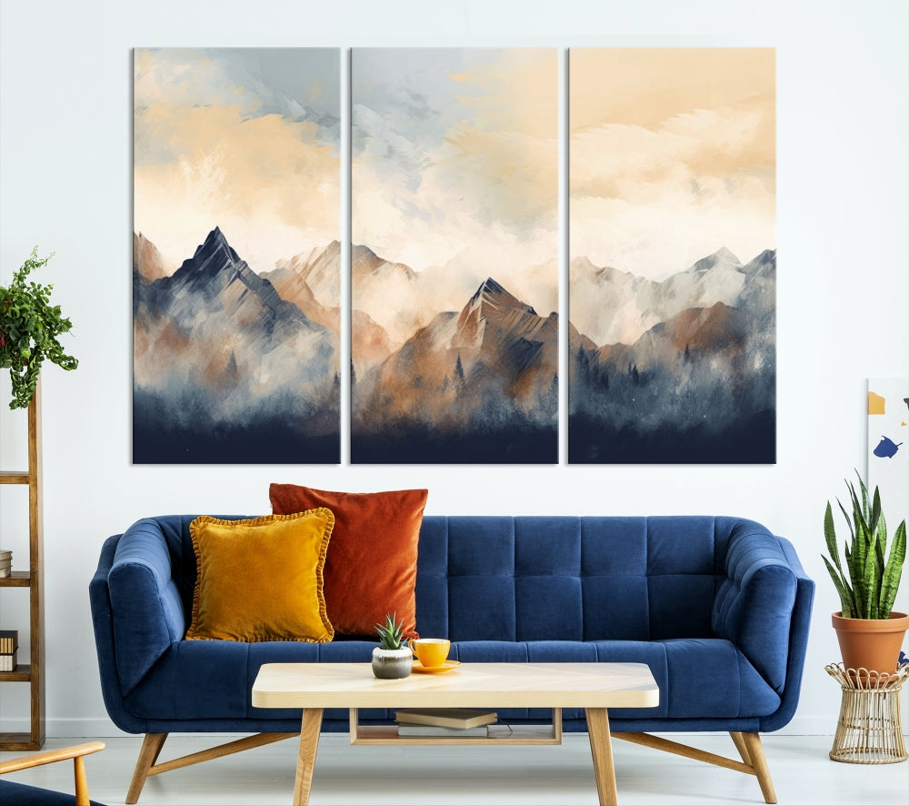 Foggy Mountain Painting Abstract Canvas Wall Art Print for Living Room Bedroom Apartment Decor