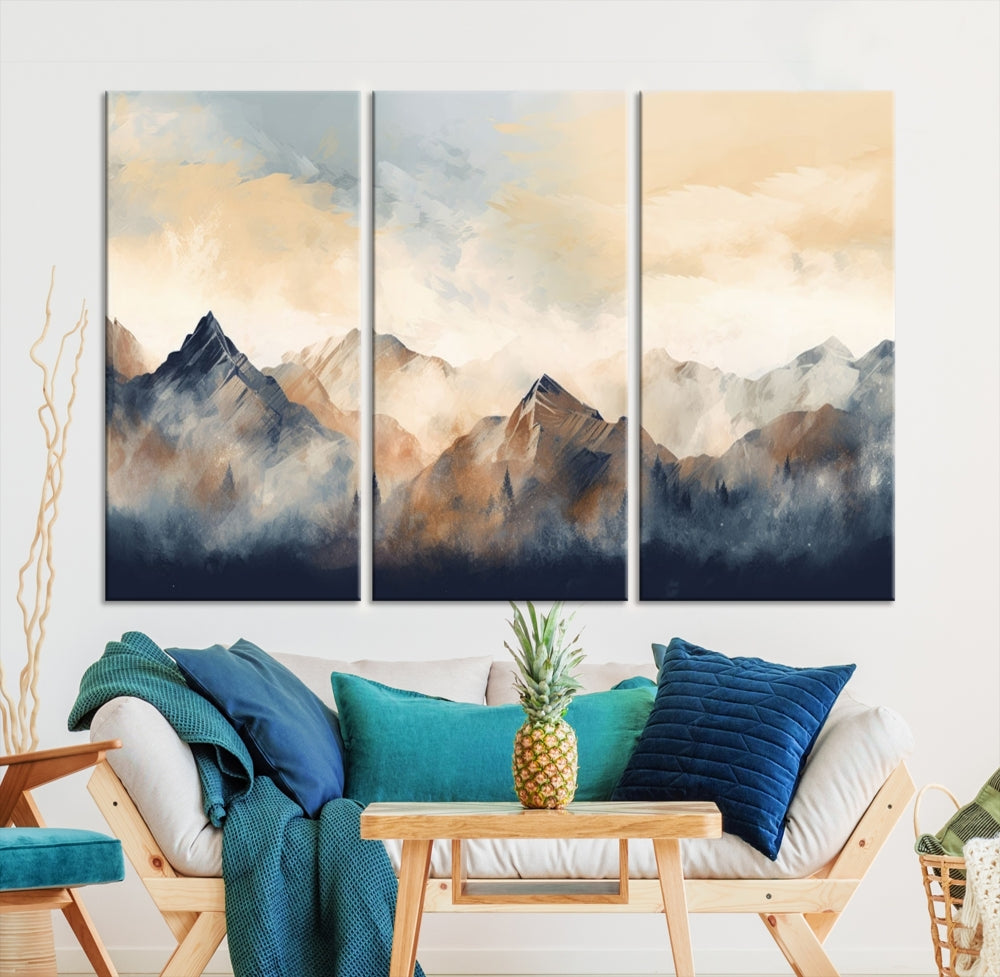 Foggy Mountain Painting Abstract Canvas Wall Art Print for Living Room Bedroom Apartment Decor