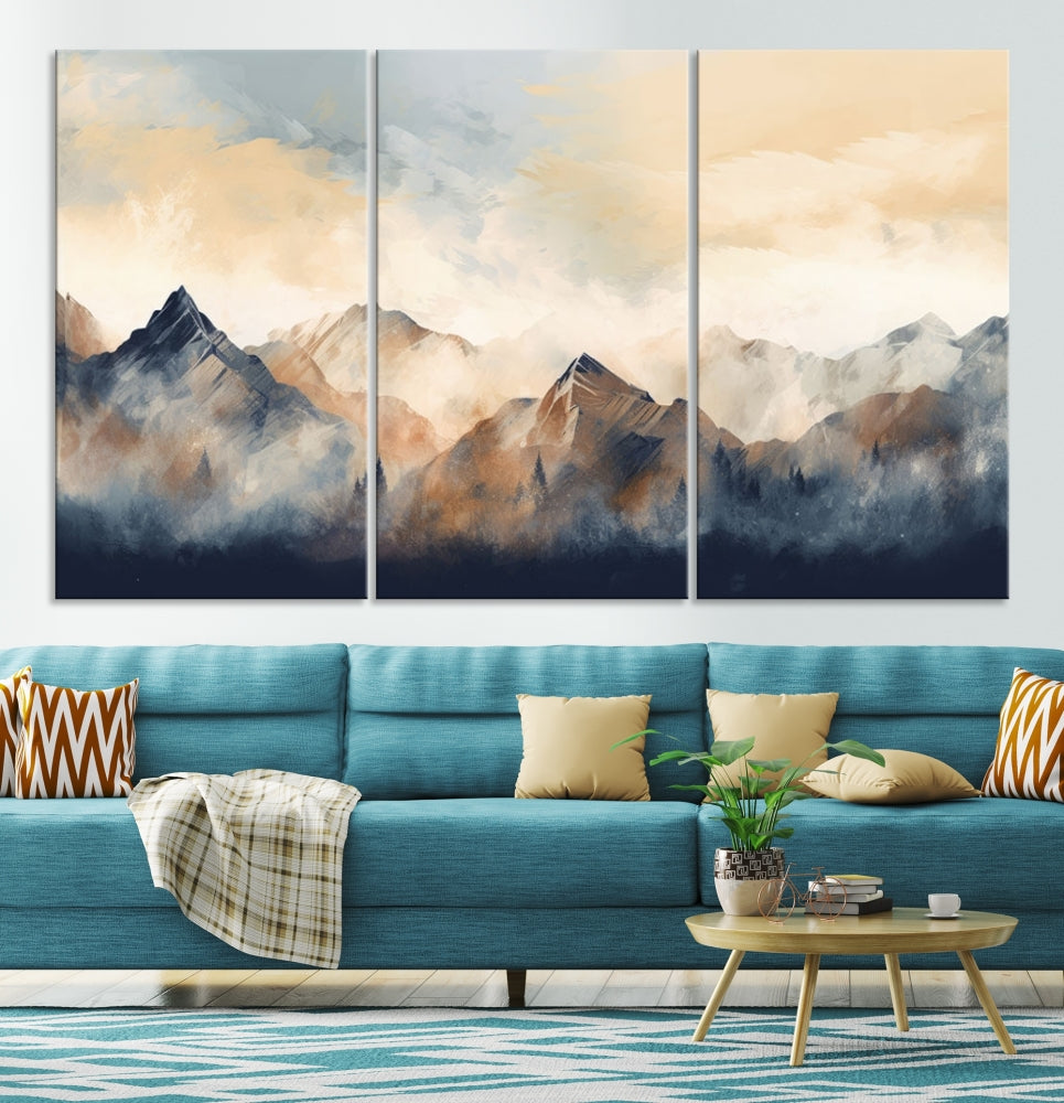 Foggy Mountain Painting Abstract Canvas Wall Art Print for Living Room Bedroom Apartment Decor