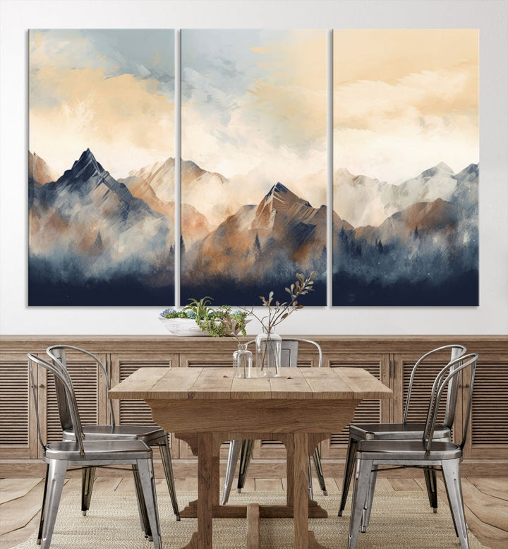 Foggy Mountain Painting Abstract Canvas Wall Art Print for Living Room Bedroom Apartment Decor