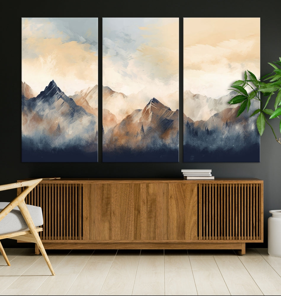 Foggy Mountain Painting Abstract Canvas Wall Art Print for Living Room Bedroom Apartment Decor