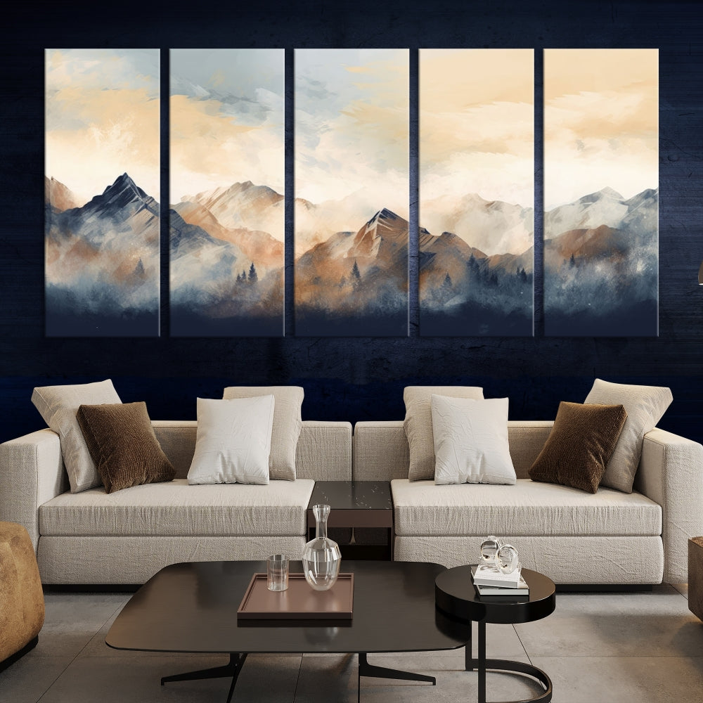 Foggy Mountain Painting Abstract Canvas Wall Art Print for Living Room Bedroom Apartment Decor