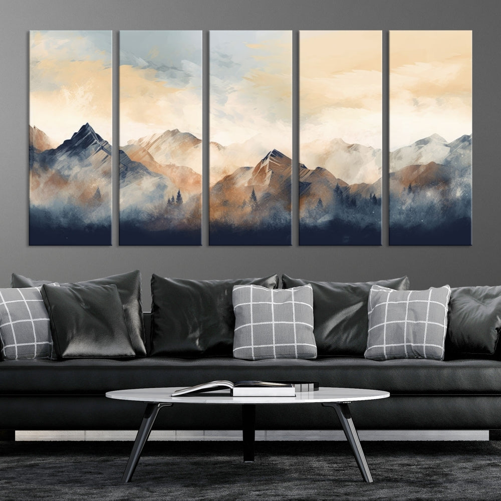 Foggy Mountain Painting Abstract Canvas Wall Art Print for Living Room Bedroom Apartment Decor