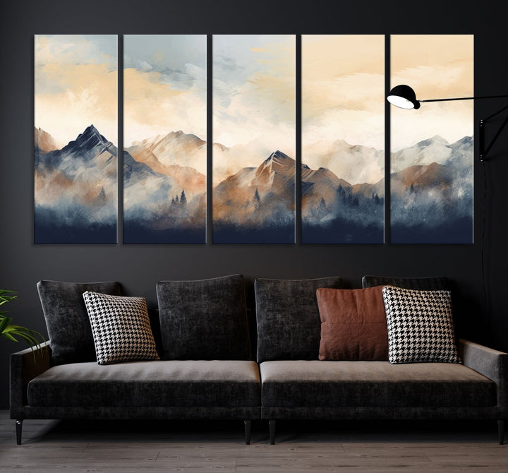 Foggy Mountain Painting Abstract Canvas Wall Art Print for Living Room Bedroom Apartment Decor