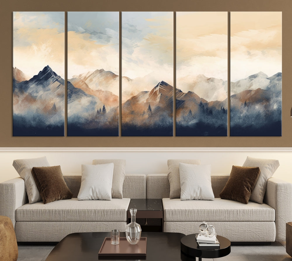 Foggy Mountain Painting Abstract Canvas Wall Art Print for Living Room Bedroom Apartment Decor