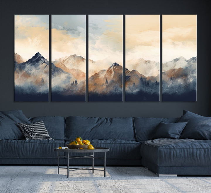 Foggy Mountain Painting Abstract Canvas Wall Art Print for Living Room Bedroom Apartment Decor