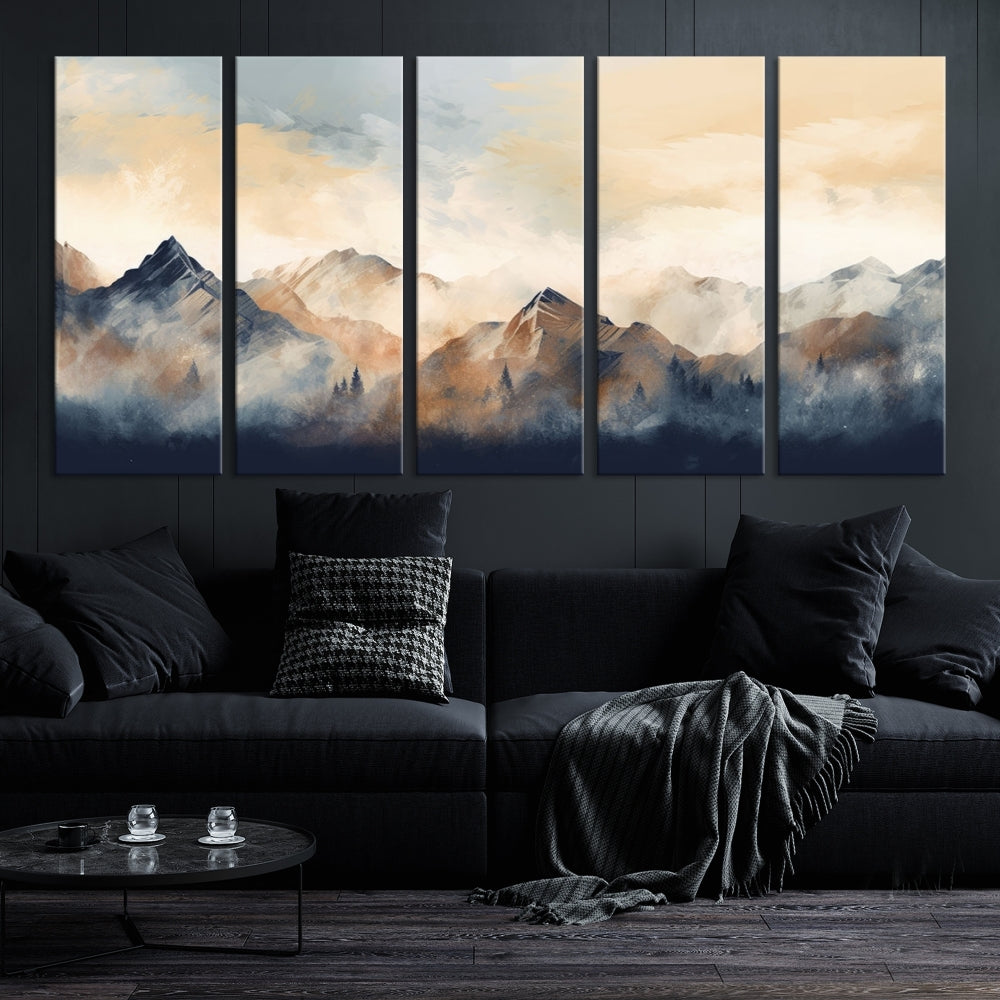 Foggy Mountain Painting Abstract Canvas Wall Art Print for Living Room Bedroom Apartment Decor