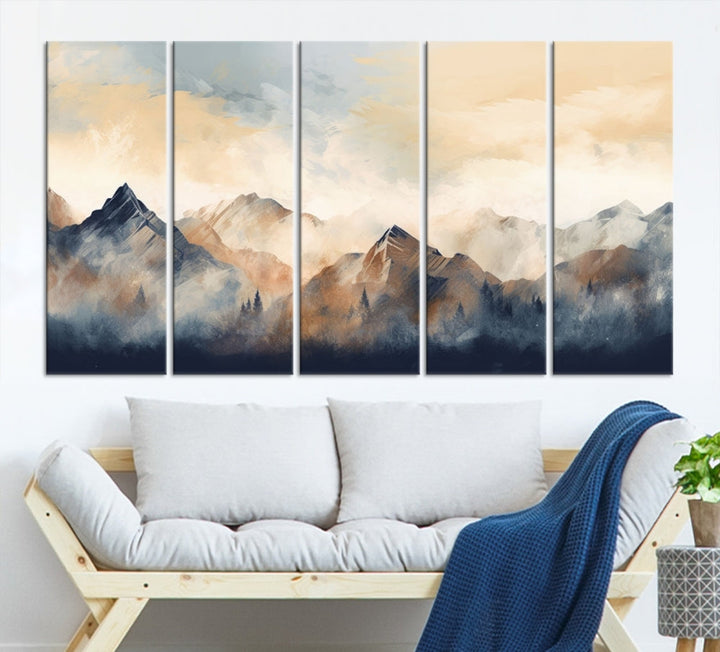 Foggy Mountain Painting Abstract Canvas Wall Art Print for Living Room Bedroom Apartment Decor