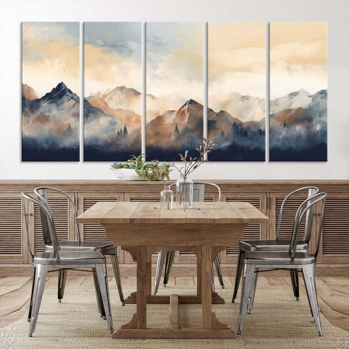 Foggy Mountain Painting Abstract Canvas Wall Art Print for Living Room Bedroom Apartment Decor