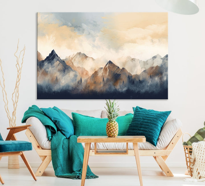 Foggy Mountain Painting Abstract Canvas Wall Art Print for Living Room Bedroom Apartment Decor